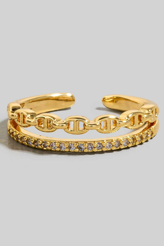Solid Chain And Pave Row Open Band Ring