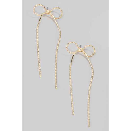 Long Metallic Ribbon Bow Stud Earrings