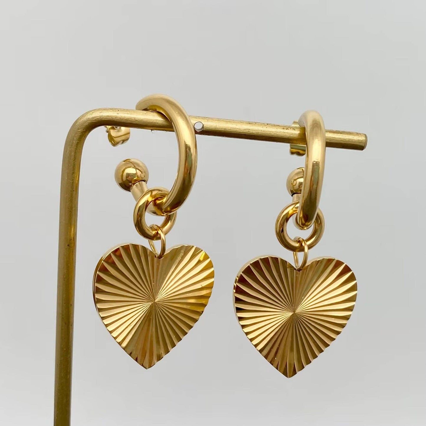 Ray Design Heart Charm 18K Gold Plated Post Earrings