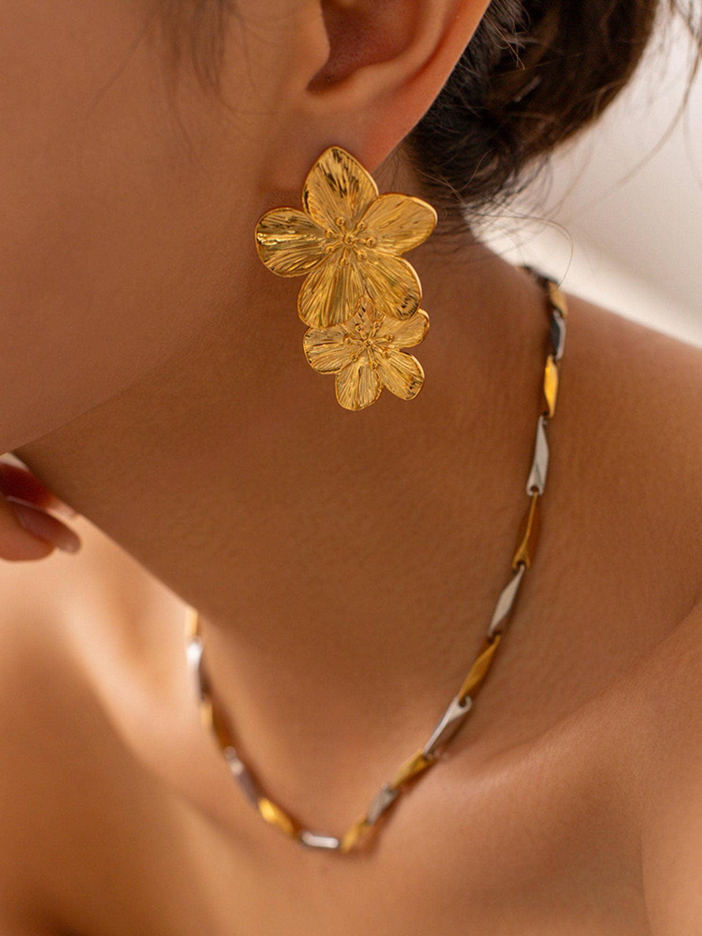 Ivy 18K Gold Statement Stacked Flower Earring