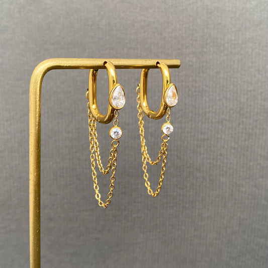 Chain fringe Zircon Inliad 18K Gold Plated Earrings