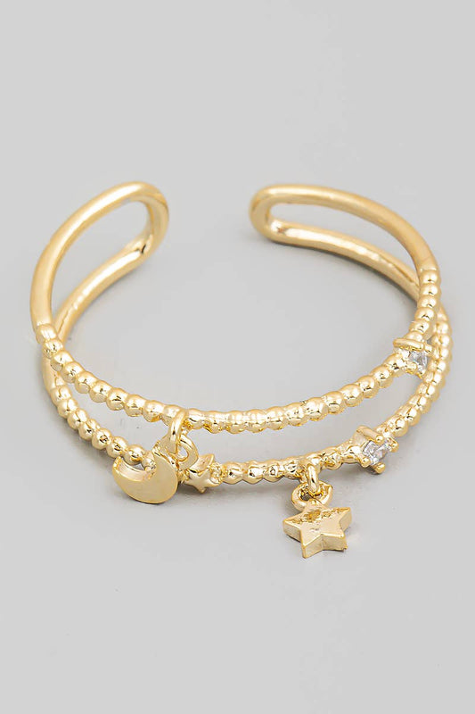 Double Row Star Moon Fashion Ring