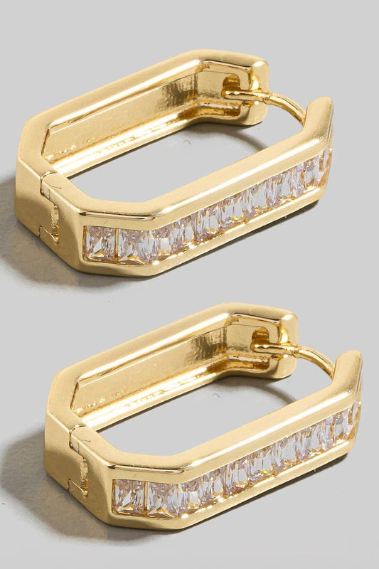 Pave Hinge Rectangle Hoop Earrings