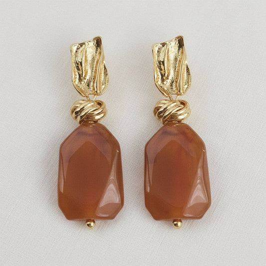 Amber Resin Gradient Geometric Stud Earrings