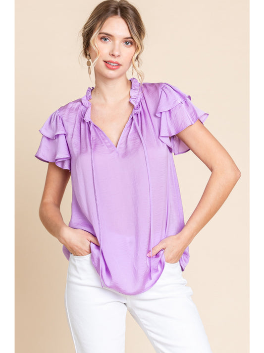 Solid Top With Frilled Self-Tie Neck