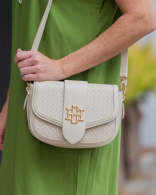Griffin Crossbody Bag Woven Almond